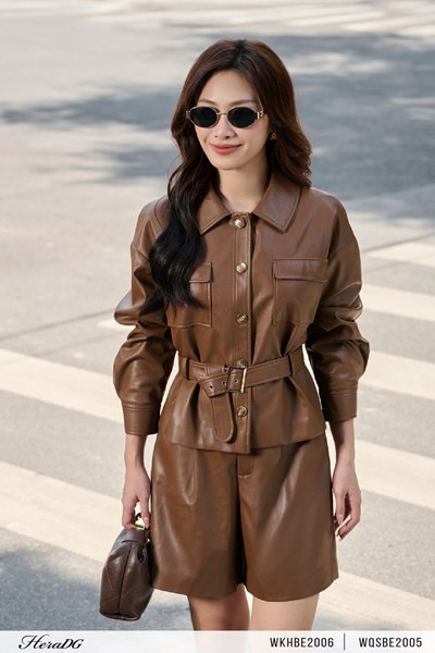 Hiển thị chi tiết cho Áo khoác da kèm đai Ảnh của Áo khoác da kèm đai